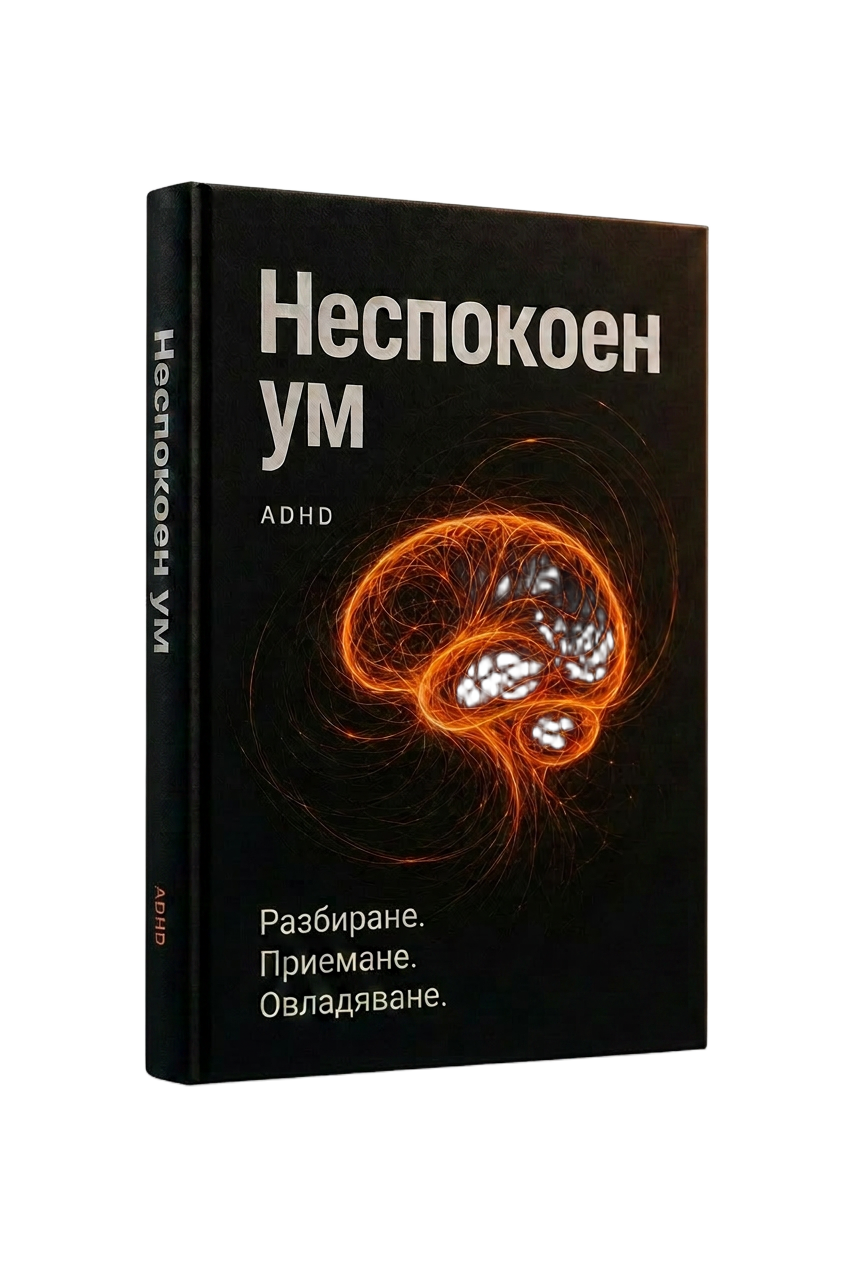 Неспокоен ум — ADHD книга, 3D мокъп